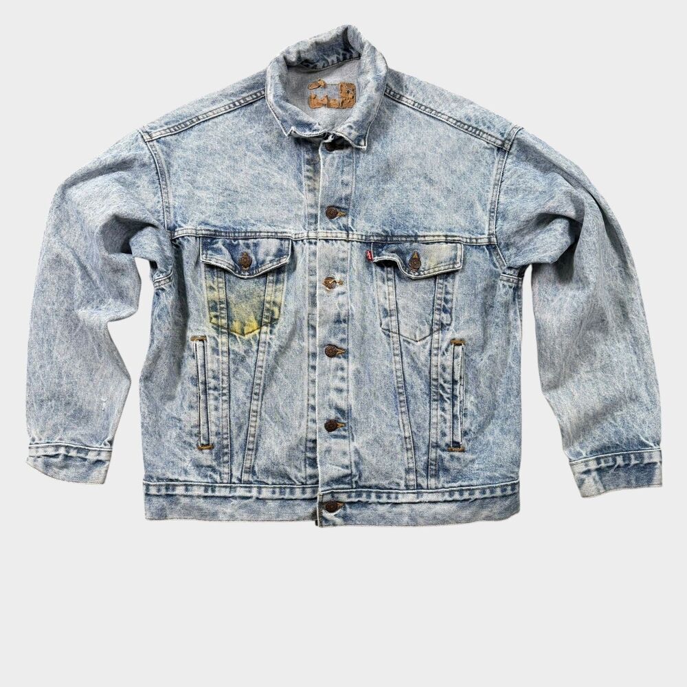 Vintage Levis Acid Wash Denim Trucker Jacket 80s 90s Made in USA Blue Large